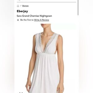 Eberjey Sara Grand Chemise Nightgown In White with Lace Trim Detail Size S NWT